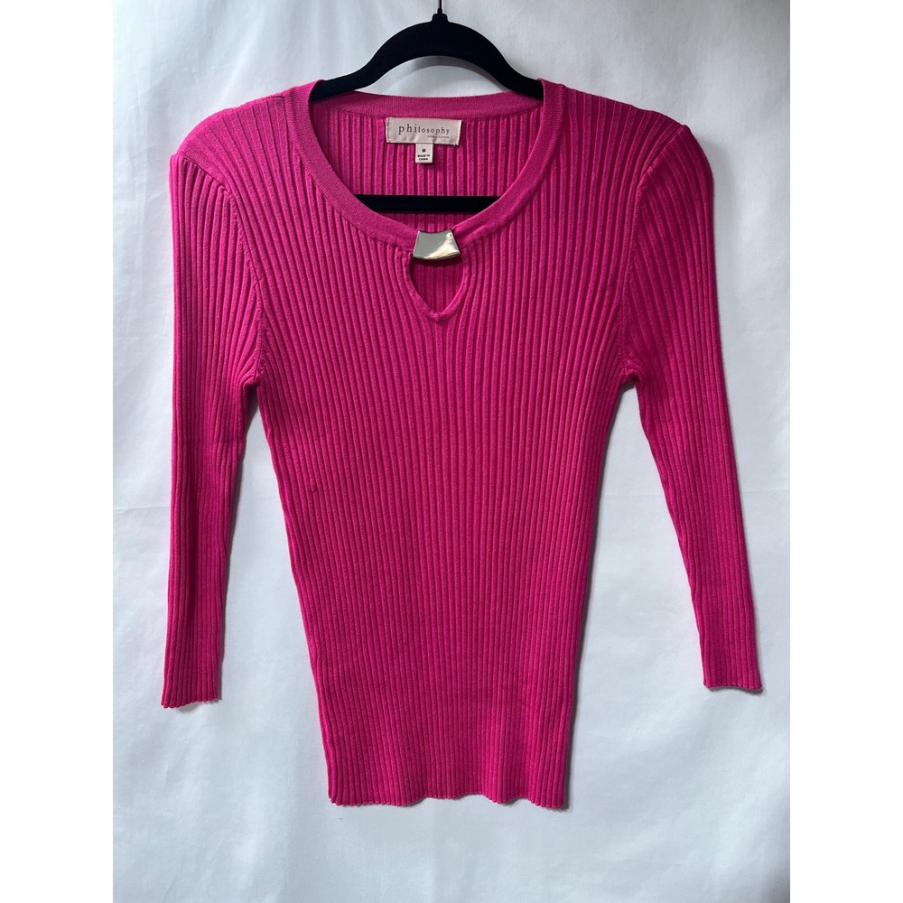 Philosophy‎ Republic Clothing Fuchsia Ribbed Knit Keyhole Top Silver Hardware M